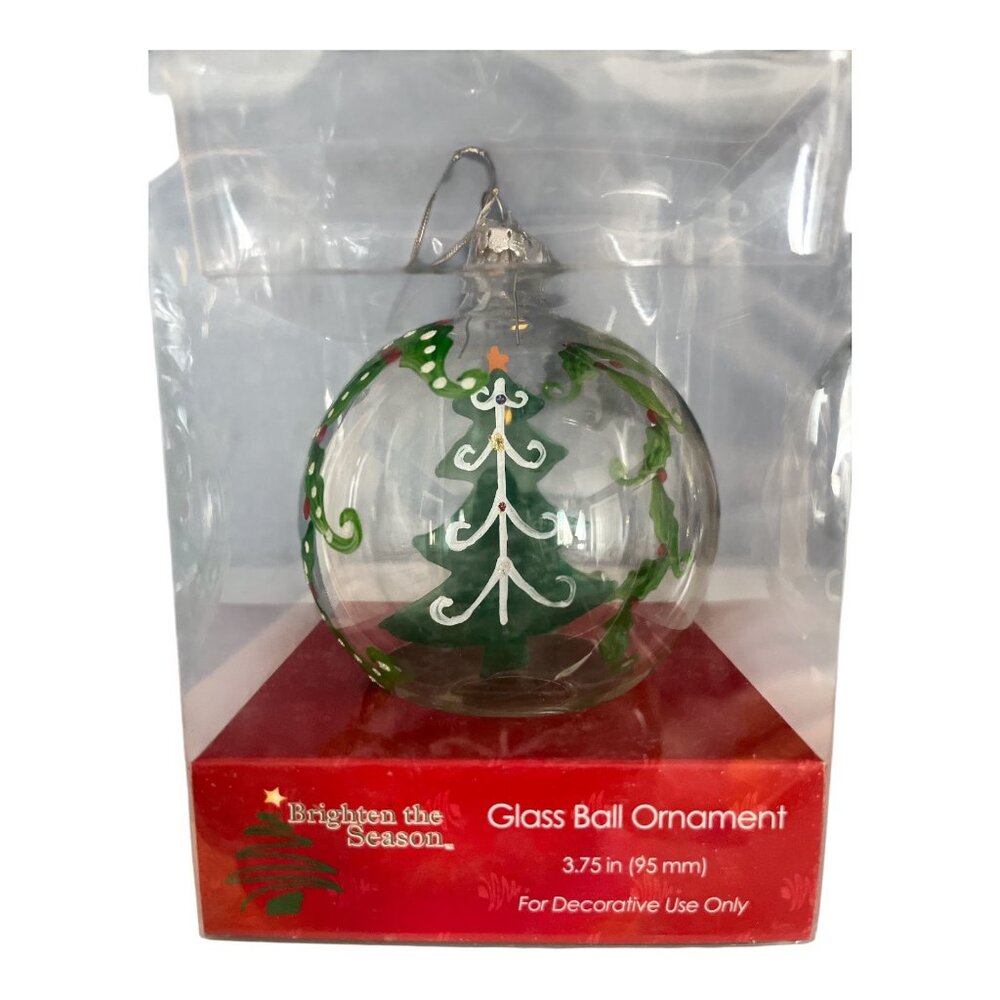 2007 Brighten the Season Glass Ball Christmas Ornament – 3.75" Hand-Painted Tree
